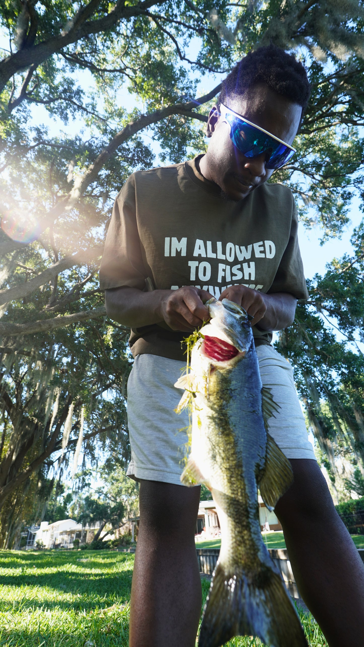 "Im Allowed To Fish Anywhere" T-Shirt (Army Green)